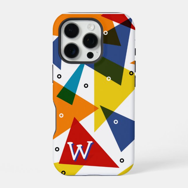Coque iPhone Monogramme Abstrait Triangles Modernes  (Verso)