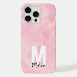 Coque iPhone 15 Pro Max Monogramme aquarelle marbre rose moderne chic