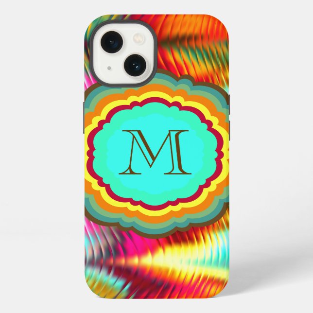 Coque iPhone Monogramme arc-en-ciel funky et vibrant (Verso)