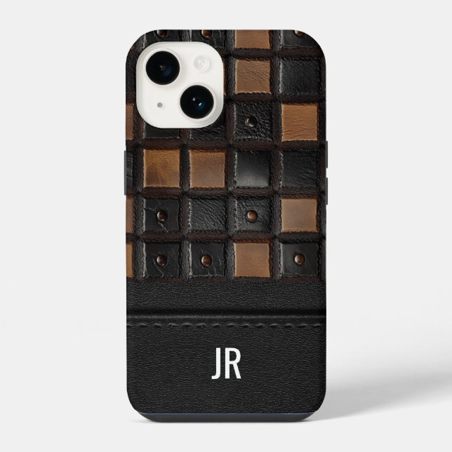 Coque iPhone Monogramme aspect cuir gravé travaillé (Verso)