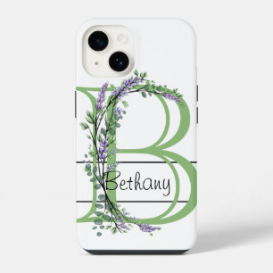 Coque Pour iPhone 14 Monogramme B Lavande Eucalyptus