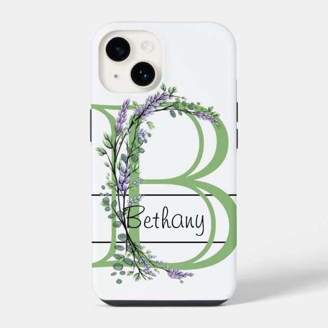 Coque iPhone Monogramme B Lavande Eucalyptus  (Verso)