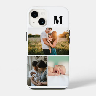 Coque Pour iPhone 14 Monogramme blanc 3 Collage photo