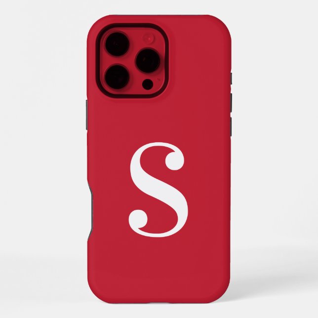Coque iPhone Monogramme blanc minimal en rouge (Verso)