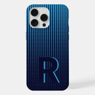 Coque iPhone 15 Pro Max Monogramme Bleu Demi-ton Moderne Initiales Personn