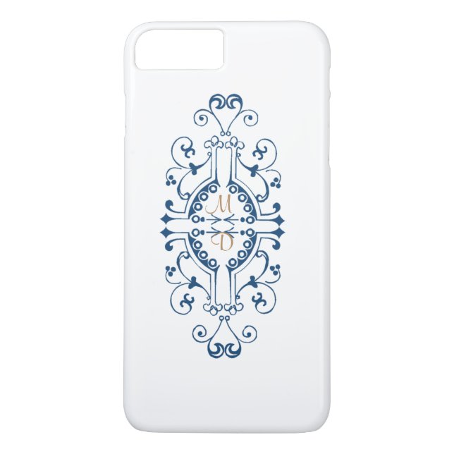 Coque iphone Monogramme bleu et or (Dos)