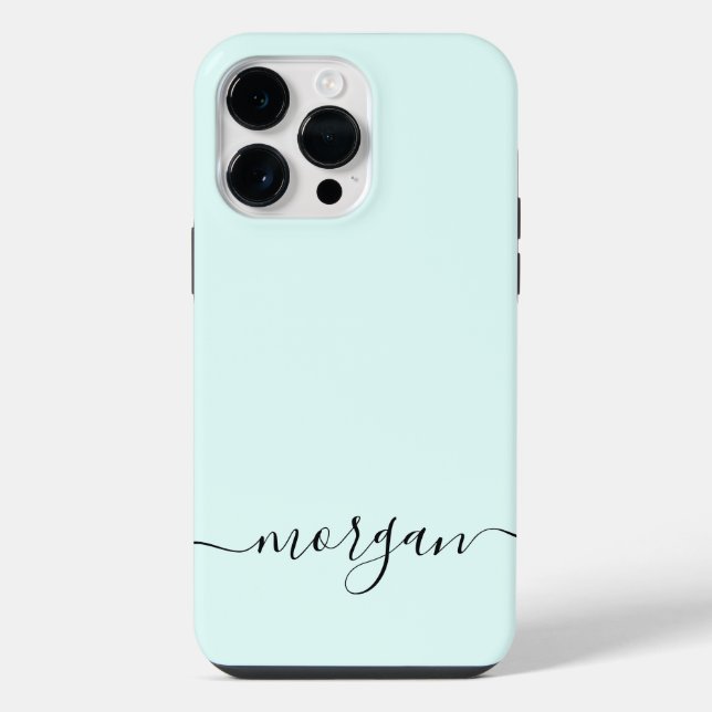 Coque iPhone Monogramme Bleu Fille Script moderne personnalisé (Verso)