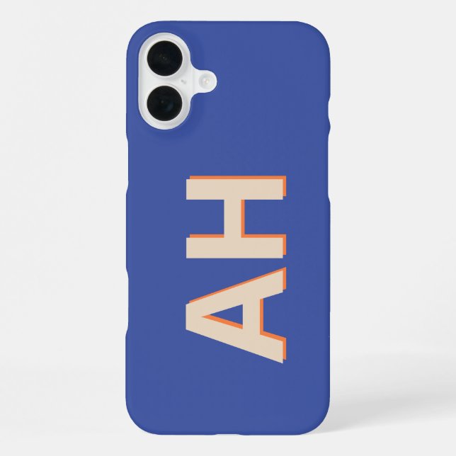 Coque iPhone Monogramme bleu orange moderne (Verso)