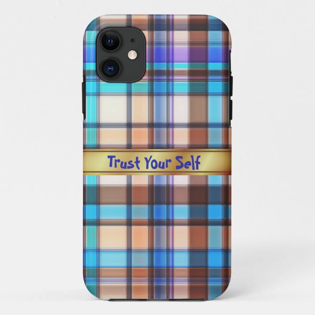 Coque iphone monogramme bleu plaid (Dos)