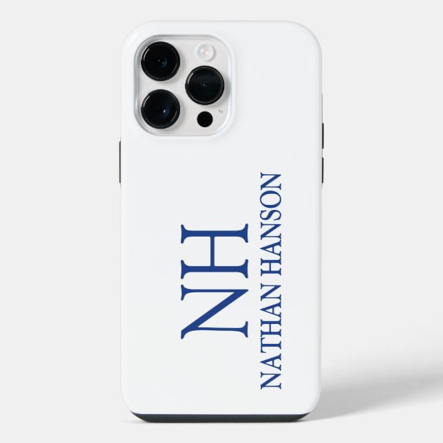 Coque iPhone Monogramme bleu simple moderne (Verso)