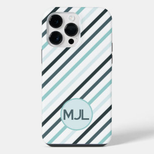 Coque Pour Pour iPhone 14 Pro Max Monogramme bleu Turquoise personnalisé / Bandes