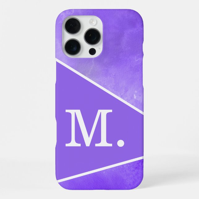 Coque iPhone Monogramme bleu violet moderne (Verso)