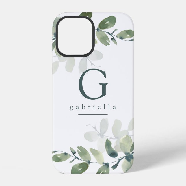 Coque iPhone Monogramme botanique d'eucalyptus  (Verso)