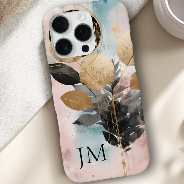 Coque iPhone Monogramme botanique élégant en or (Elegant Botanical Gold Monogram iPhone Case)