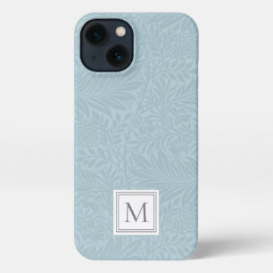 Etui iPhone 13 Monogramme Botanique Floral Bleu Clair Élégant