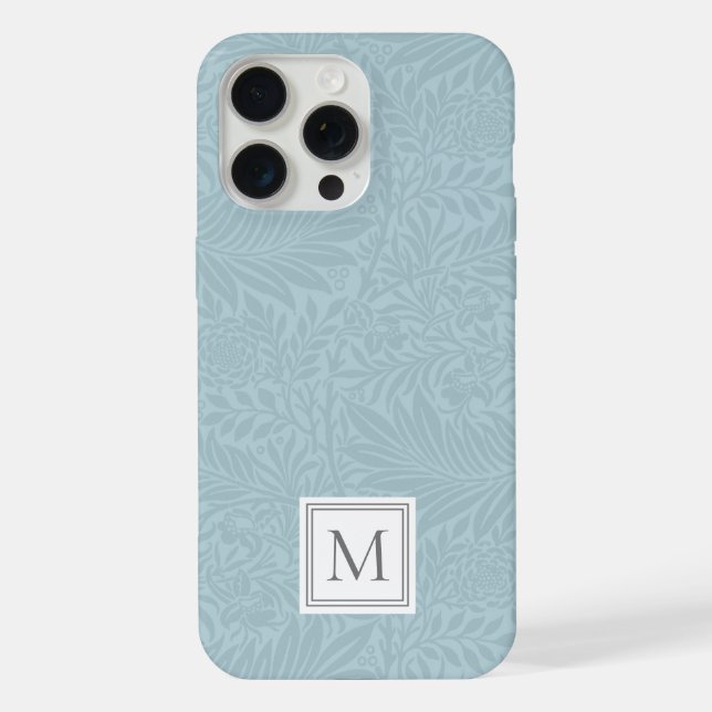 Coque iPhone Monogramme botanique floral bleu élégant (Verso)