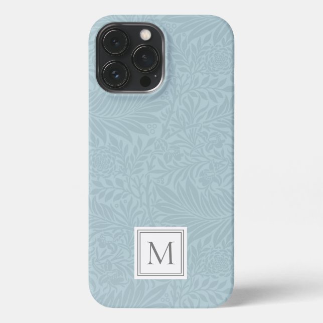 Coque iPhone Monogramme botanique floral bleu élégant (Verso)