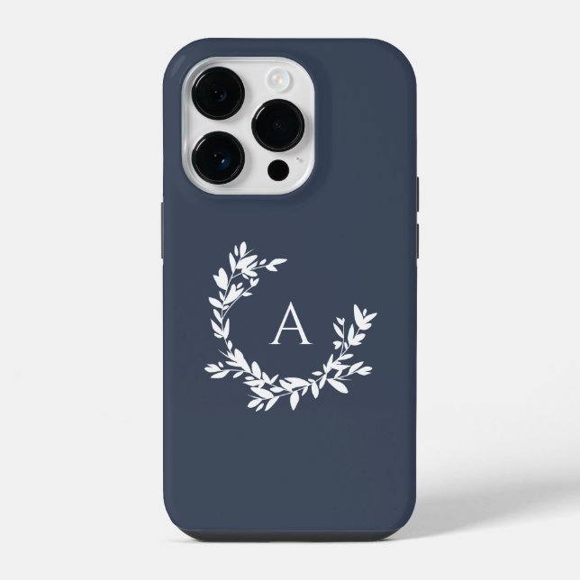 Coque iPhone Monogramme Botanique Initial Bleu Nuit (Verso)