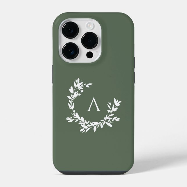 Coque iPhone Monogramme botanique vert initial (Verso)