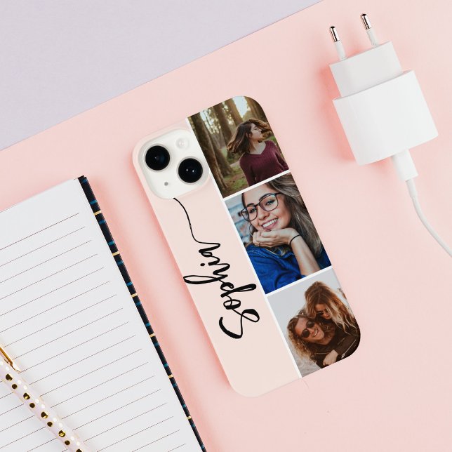 Coque iPhone Monogramme Brush Calligraphie Photo Blush rose (Créateur téléchargé)