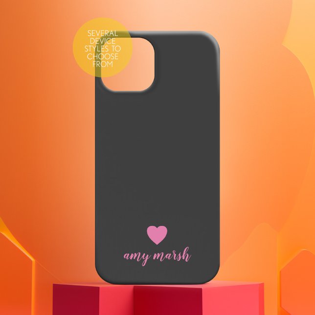 Coque iPhone Monogramme cardiaque minimal peut modifier rose no (Cute personalized phone case)