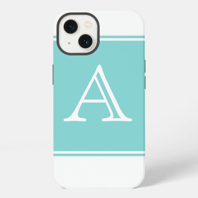 Coque iPhone Monogramme carré turquoise (Verso)