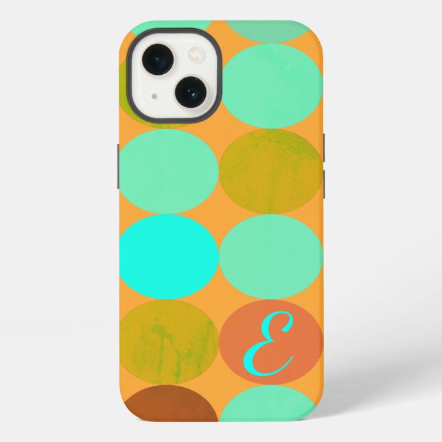 Coque iPhone Monogramme Cercles Turquoise Bleu Vert & Orange (Verso)