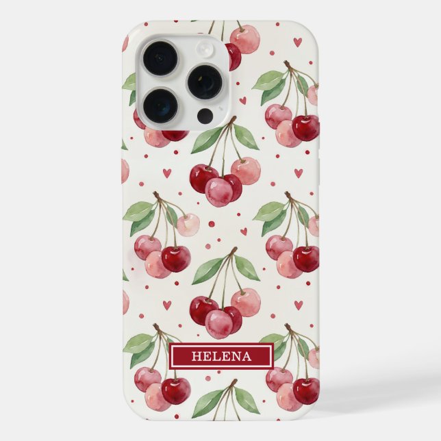 Coque iPhone Monogramme Cerises Aquarelle (Verso)