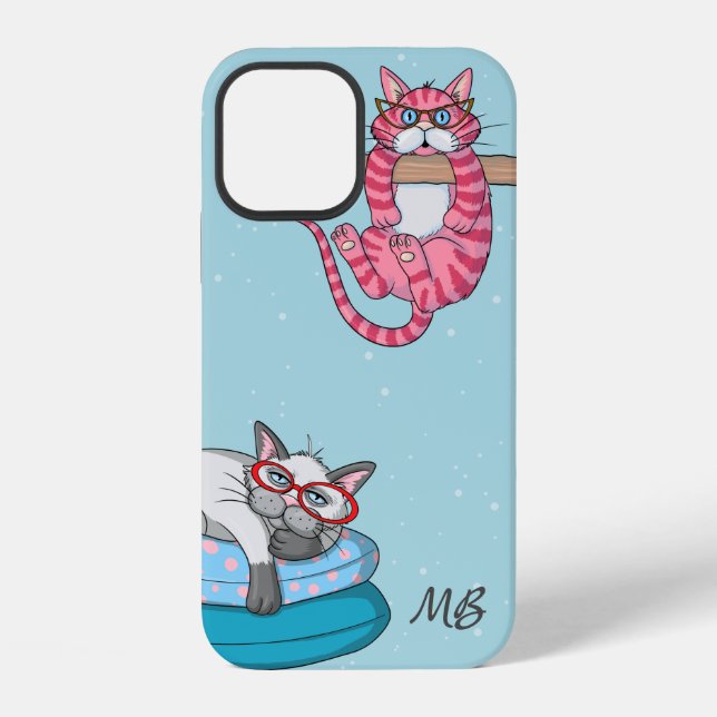 Coque iPhone Monogramme Chats Drôles Tendance Moderne (Verso)