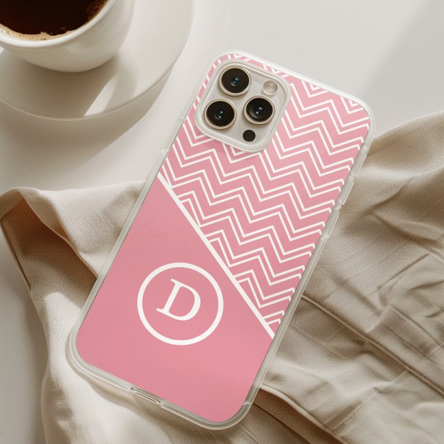 Coque iPhone Monogramme Chevron géométrique rose moderne (Créateur téléchargé)