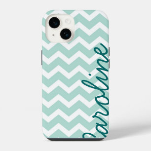 Coque Pour iPhone 14 Monogramme Chevron Menthe