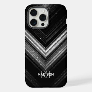 Coque iPhone 15 Pro Max Monogramme chevron noir argent néon métallisé scin