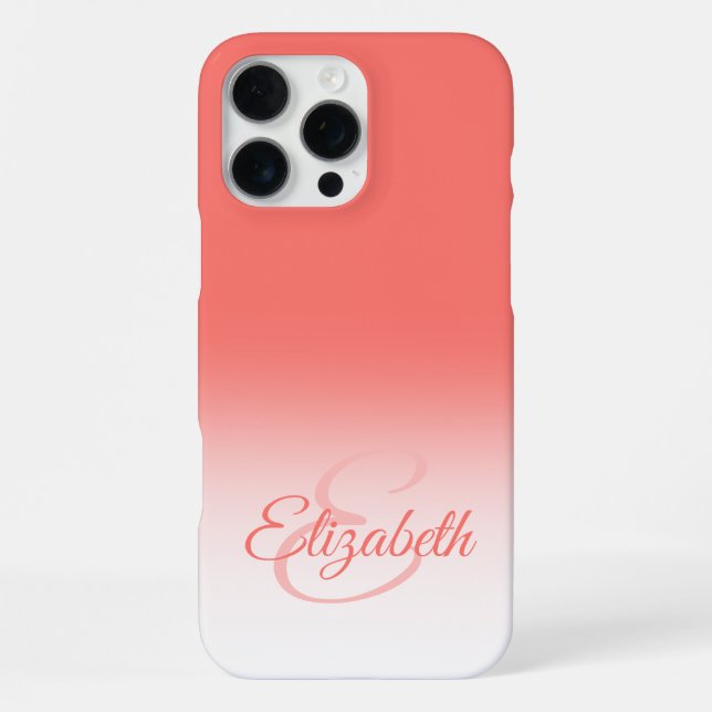 Coque iPhone Monogramme Chic Initiale du prénom Ombré Corail (Verso)