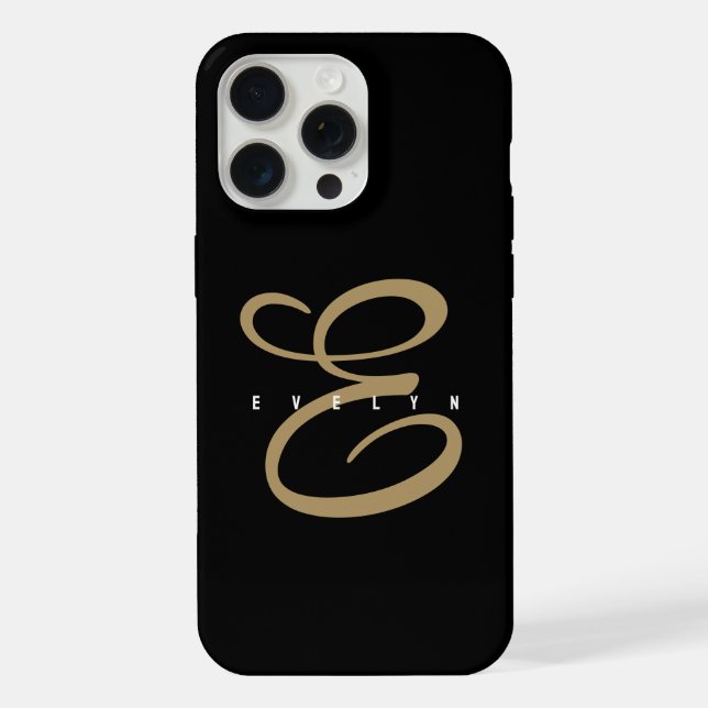Coque iPhone Monogramme Chic Noir et Or Script (Verso)