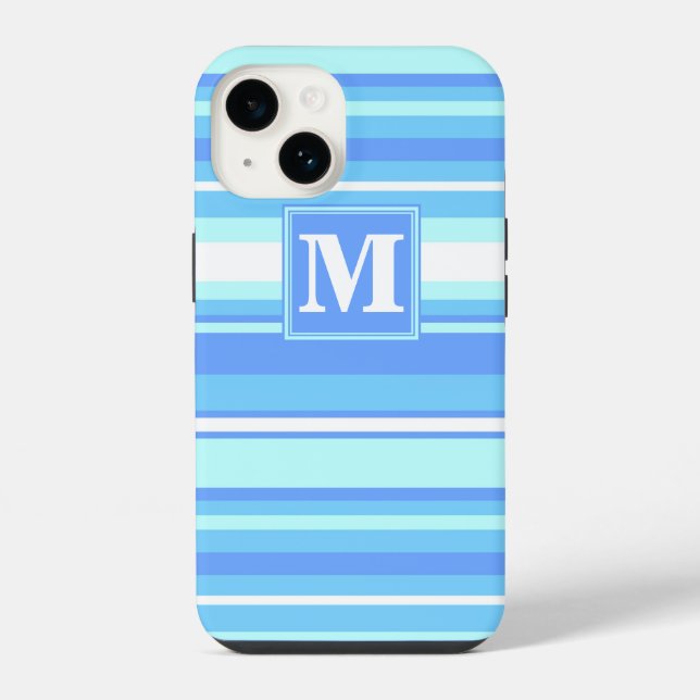 Coque iPhone Monogramme ciel bandes bleues (Verso)