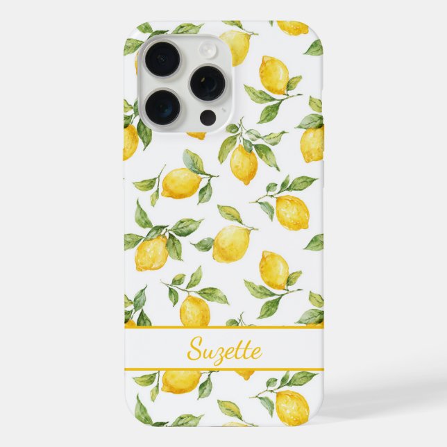 Coque iPhone Monogramme Citrons Aquarelle (Verso)