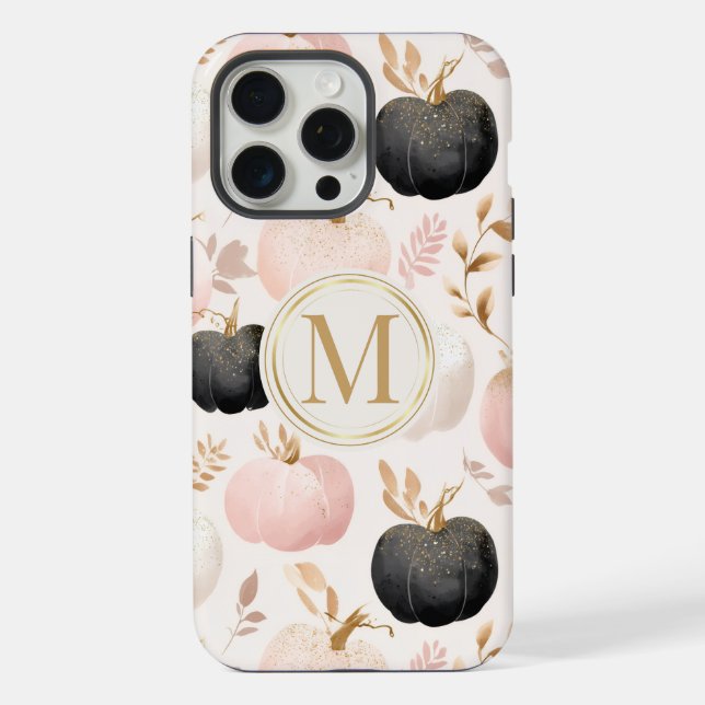 Coque iPhone Monogramme Citrouille moderne - Initiale personnal (Verso)
