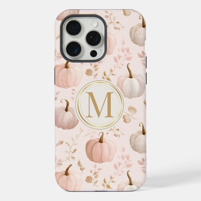 Coque iPhone Monogramme Citrouille Pastel - Initiale personnali (Verso)