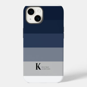 Coque Pour iPhone 14 Monogramme classique bleu marine simple Ombre gris