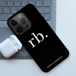 Coque iPhone 15 Pro Monogramme Classique Élégant Minimal Noir et Blanc