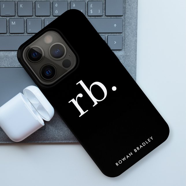Coque iPhone Monogramme Classique Élégant Minimal Noir et Blanc (Sleek black modern monogram custom iPhone case.)