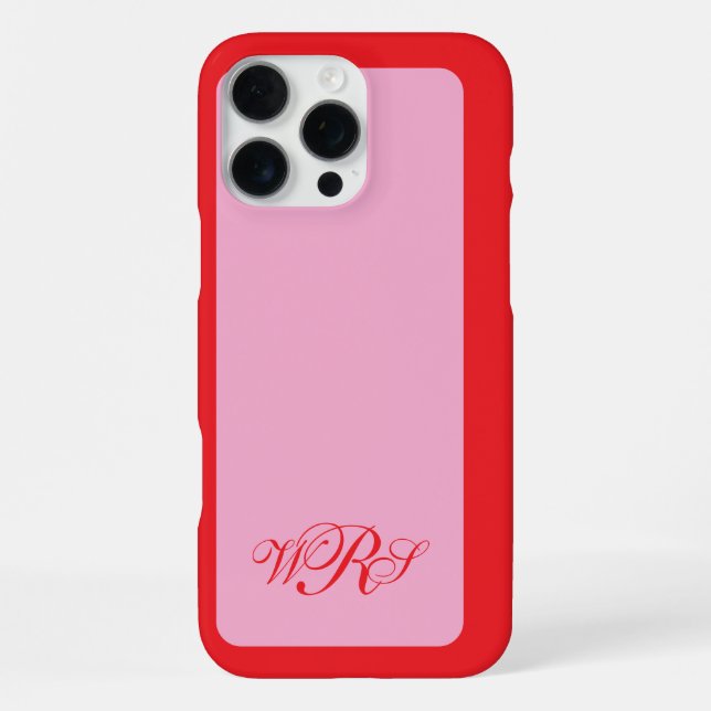 Coque iPhone Monogramme classique rouge rose (Verso)