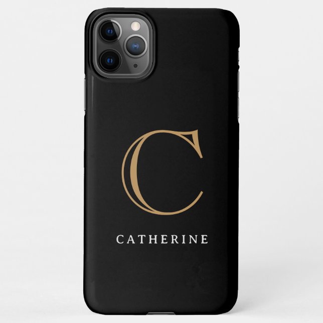 Coque iPhone Monogramme classique simple en noir et or (Dos)