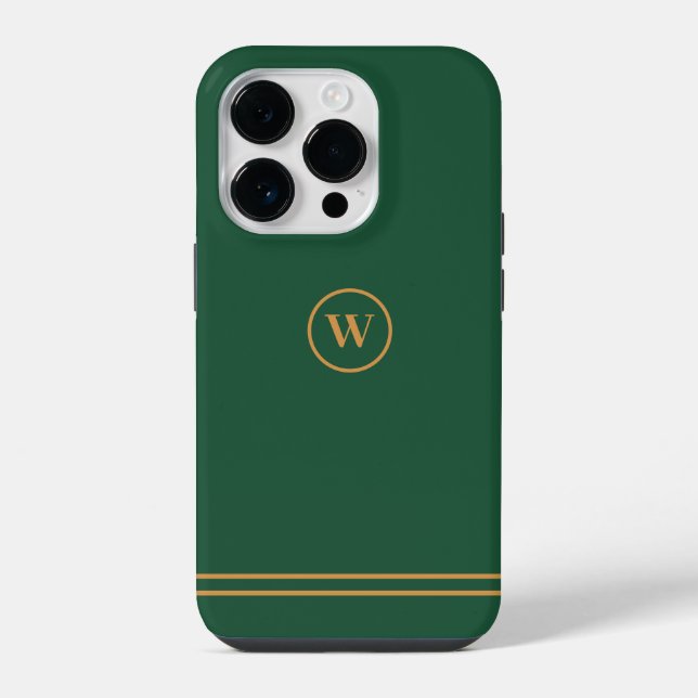 Coque iPhone Monogramme classique vert chic personnalisé (Verso)