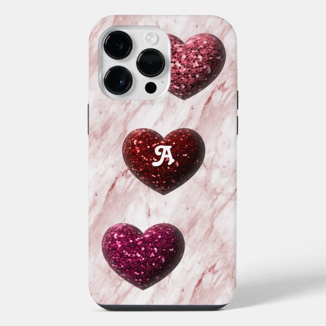 Coque iPhone Monogramme Cœur Pailleté (Verso)