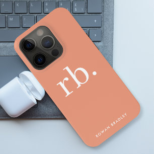 Coque iPhone 15 Pro Monogramme Corail Pêche Élégante Feminine Minimali