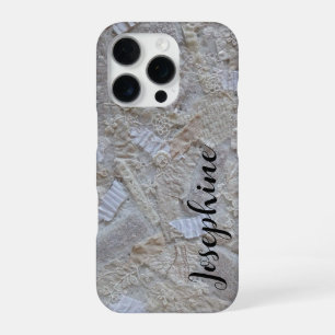 Coque iPhone 16 Pro Monogramme crème blanche calligraphie noir abstrai