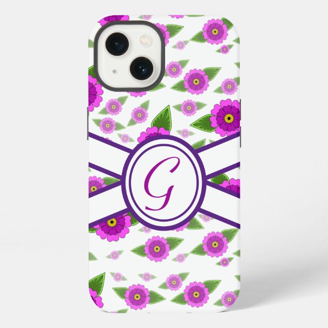 Coque iPhone monogramme customisé à la floraison violette (Verso)