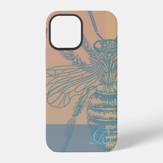 Coque iPhone Monogramme d'abeille bleu chic (Verso)