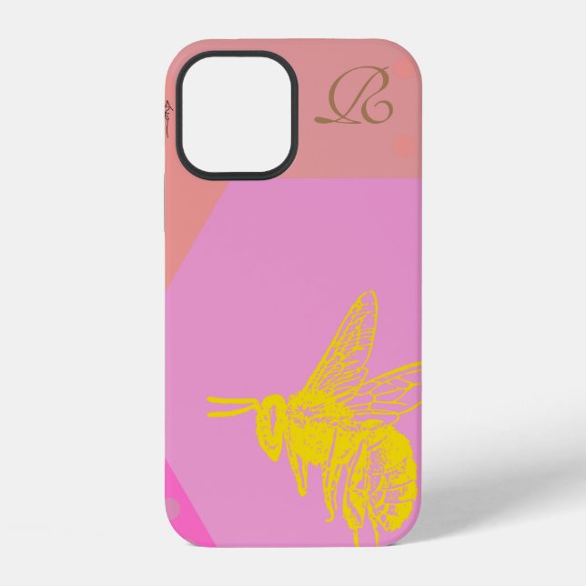 Coque iPhone Monogramme d'abeille jaune moderne Coque-Mate coqu (Verso)